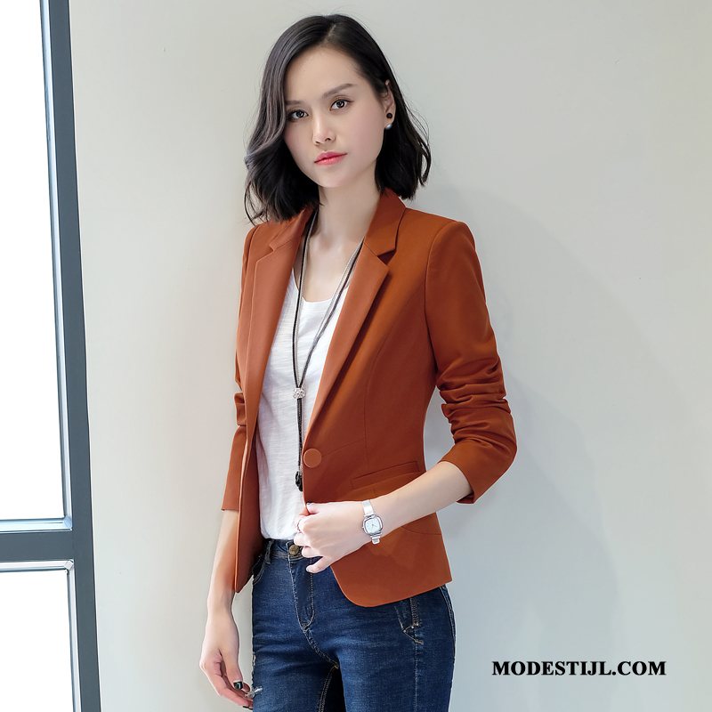 Dames Blazer Goedkoop Lange Mouwen Kort Elegante Dunne Pak Jasje Zwart