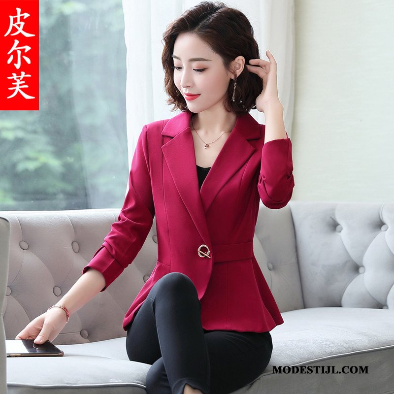 Dames Blazer Kopen Casual Slim Fit Mini Elegante Nieuw Rood