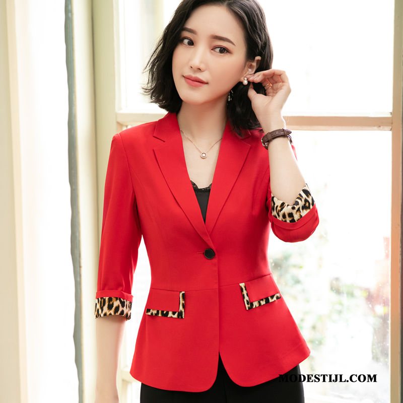 Dames Blazer Online Jasje Halve Mouw Werk Mini Pak Jasje Rood