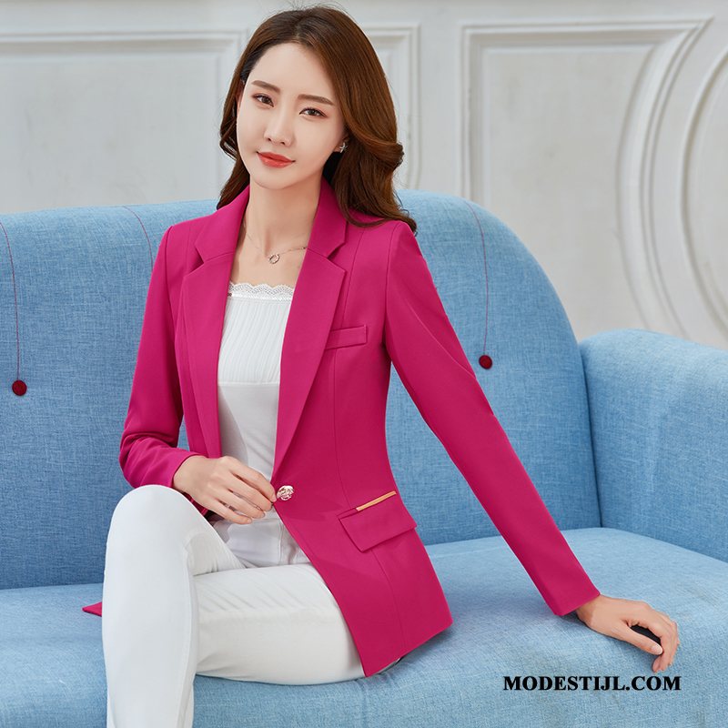 Dames Blazer Online Nieuw Pak Mode Slim Fit Herfst Gemengde Kleuren Rood