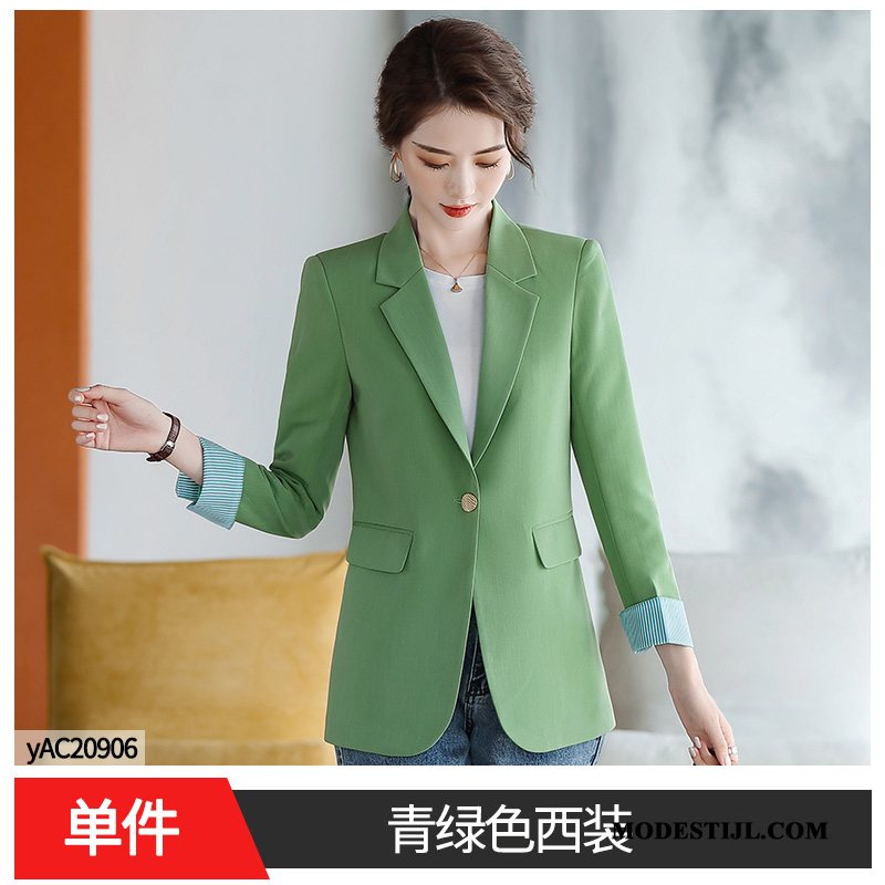 Dames Blazer Online Pak Slim Fit Pak Jasje Strakke Voorjaar Kaki Abrikoos Kleur