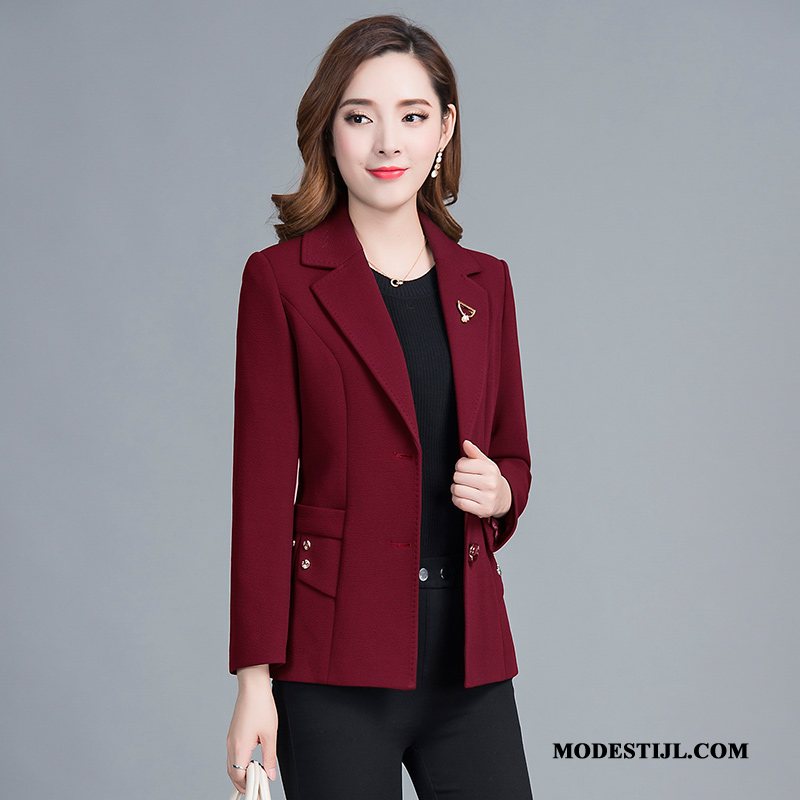 Dames Blazer Online Vrouwen Kort Mini Casual 2019 Rode Wijn