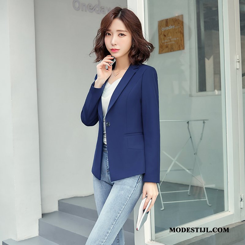 Dames Blazer Sale Kort Werk Slim Fit Mini 2019 Marineblauw Zwart