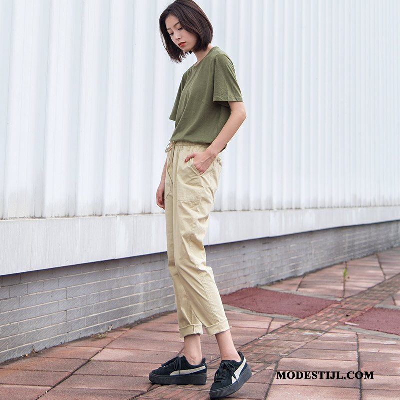 Dames Broeken Kopen Zomer Vrouwen Student Casual Broek Elastiek Legergroene