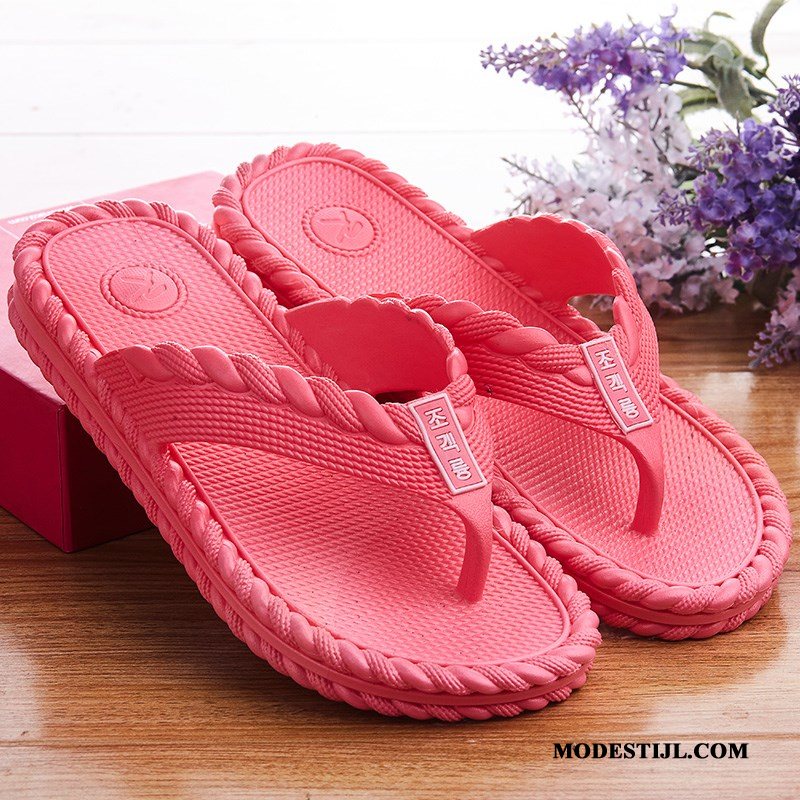 Dames Flip Flops Kopen Antislip Plat Pantoffels Zachte Zolen Zomer Roze Rood Zandkleur