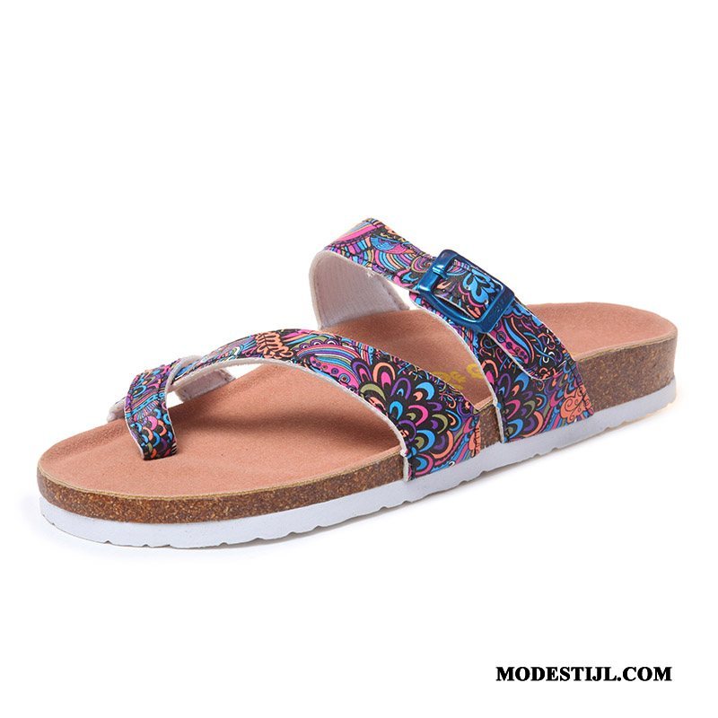 Dames Flip Flops Kopen Mode Plat Houten Zomer Bovenkleding Blauw Zandkleur