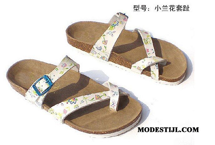 Dames Flip Flops Kopen Mode Plat Houten Zomer Bovenkleding Blauw Zandkleur