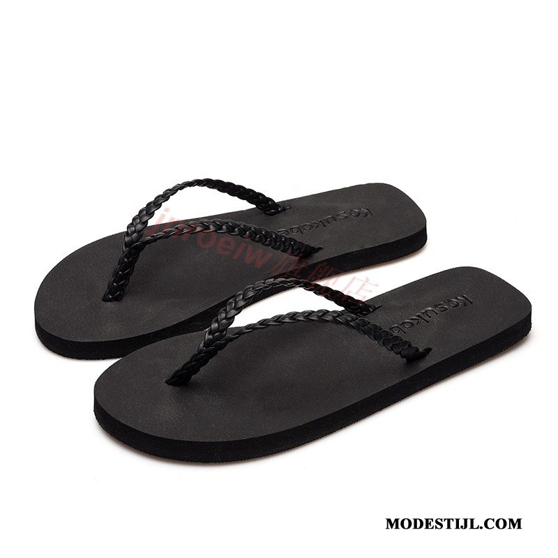 Dames Flip Flops Kopen Vrouwen Platform Platte Zool Pantoffels Sleehak Zandkleur Zwart