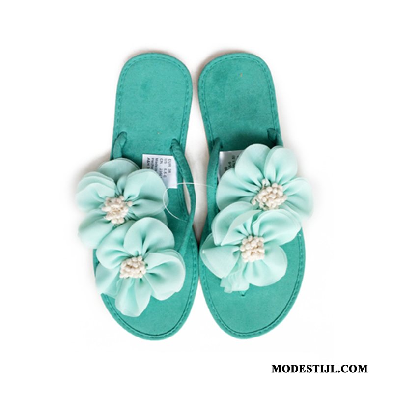 Dames Flip Flops Korting Plat Mooie Schoenen Pantoffels 2019 Zandkleur Geel Groen