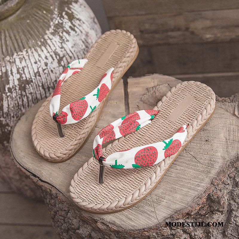 Dames Flip Flops Sale Plat Slipper Bloemen Schoenen Zomer Rood Zwart