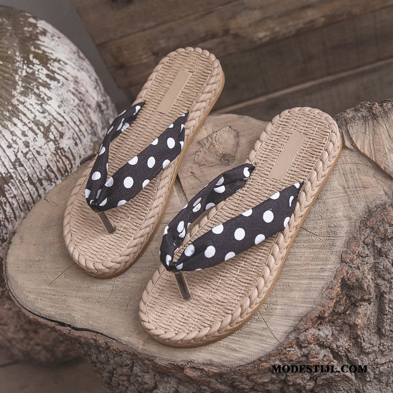 Dames Flip Flops Sale Plat Slipper Bloemen Schoenen Zomer Rood Zwart