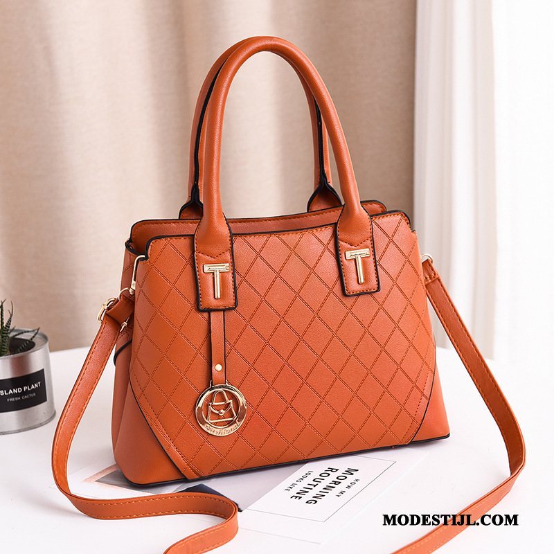 Dames Handtas Online Elegante Winter Ruit Nieuw Leer Zwart