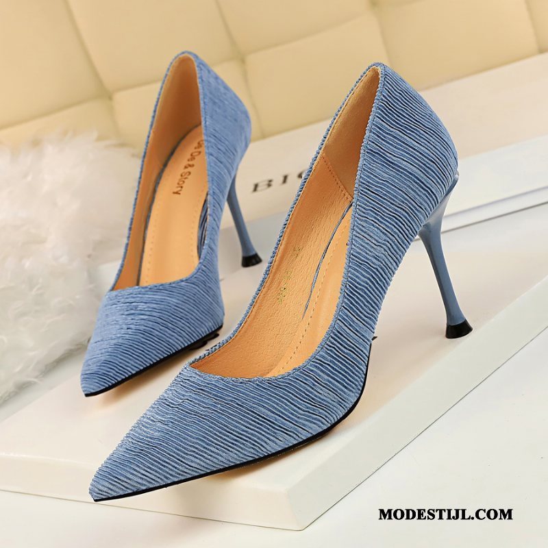 Dames Hoge Hakken Kopen Dunne Mode Pumps Zoet Satijnen Blauw Licht