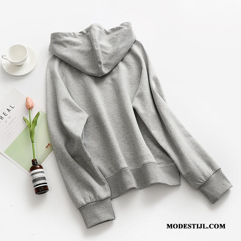 Dames Hoodies Goedkoop Met Capuchon Vrouwen Grote Maten Losse Herfst Grijs Licht