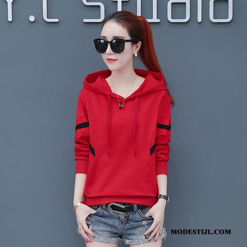 Dames Hoodies Kopen Voorjaar Losse Jas Pullover Lange Mouwen Rood