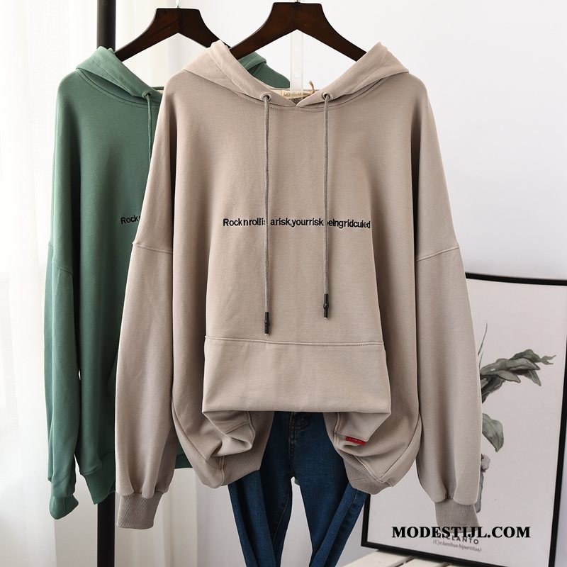 Dames Hoodies Online Nieuw Dunne Katoen Losse Lange Mouwen Wit