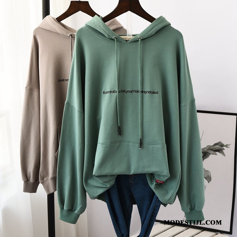 Dames Hoodies Online Nieuw Dunne Katoen Losse Lange Mouwen Wit