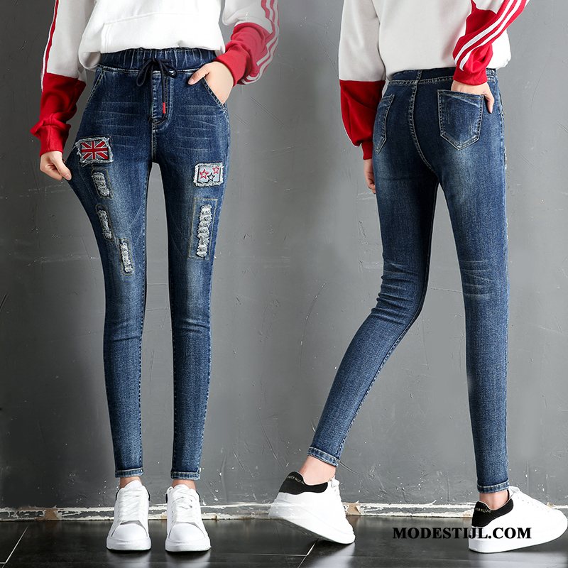 Dames Jeans Kopen Patroon 2019 Dunne Potlood Broek Elastiek Blauw Rood