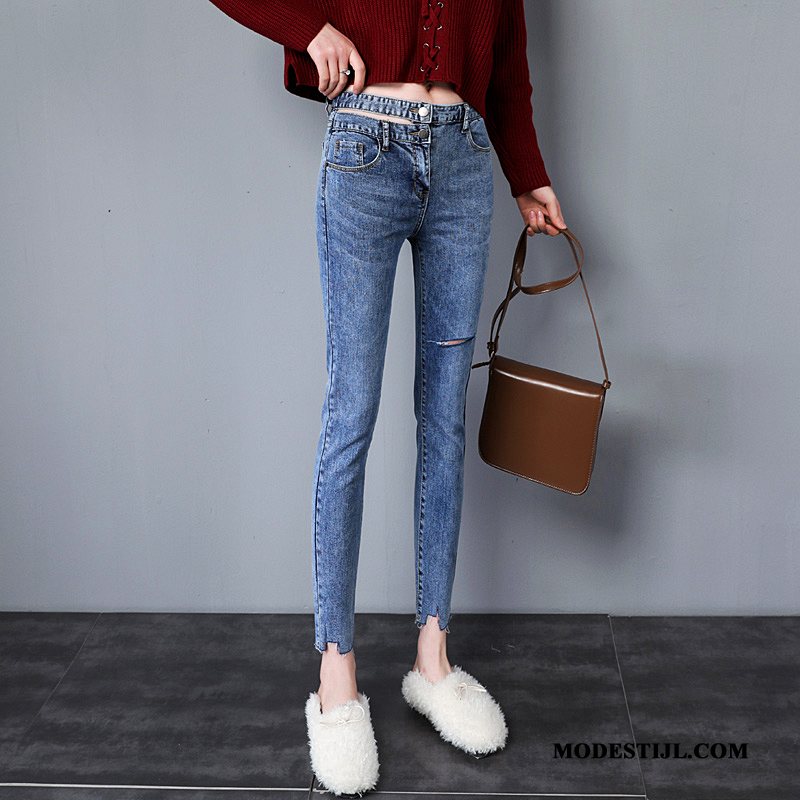 Dames Jeans Online Skinny Nieuw Gaten 2019 Herfst Zwart Grijs