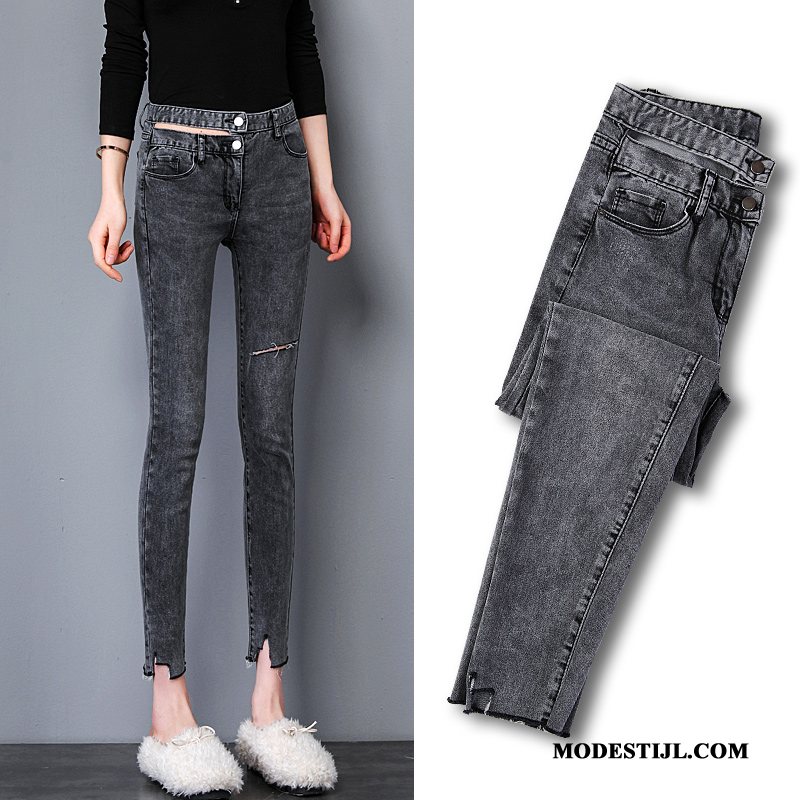 Dames Jeans Online Skinny Nieuw Gaten 2019 Herfst Zwart Grijs