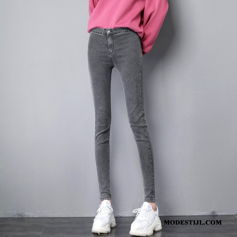 Dames Jeans Sale Elastiek Broek Dunne Spijkerbroek Jeans Student Grijs