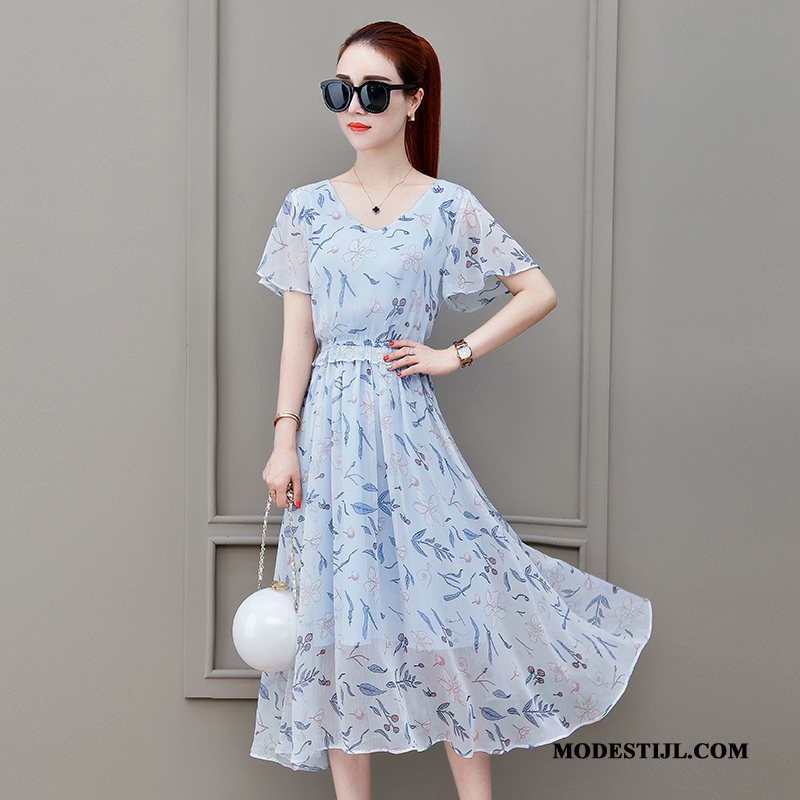 Dames Jurken Kopen Nieuw Bloemen 2019 Chiffon Lang Blauw