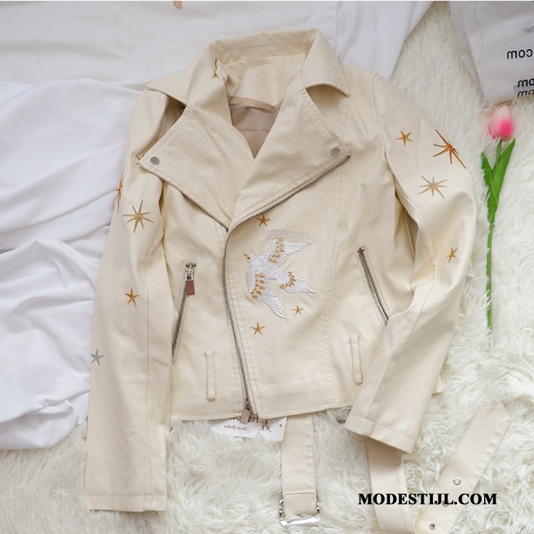 Dames Leren Jassen Kopen Leer Motorfiets Herfst Mode Slim Fit Zwart