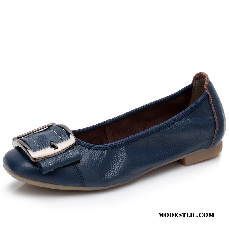 Dames Mocassins Goedkoop 2019 Slip On Leren Schoenen Plat Comfortabele Hemelsblauw