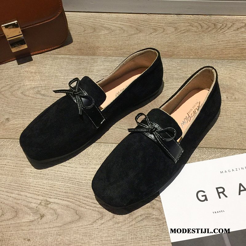 Dames Mocassins Kopen Bootschoenen Student Vierkante 2019 Slip On Zwart