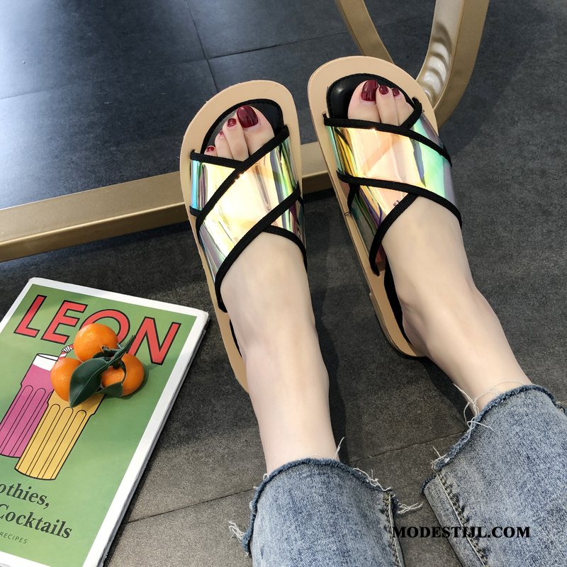 Dames Pantoffels Korting 2019 Mode Eenvoudige Student Schoenen Zandkleur Zwart