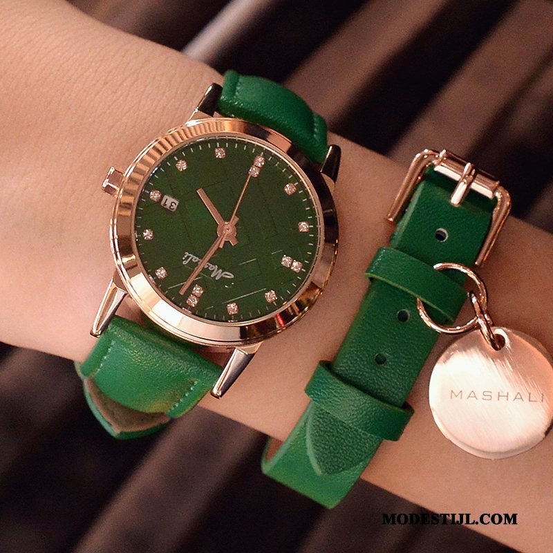 Dames Polshorloge Kopen Nieuw Kalender Groot Quartz Horloge Persoonlijkheid Groen