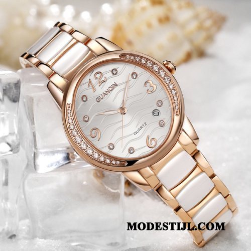 Dames Polshorloge Kopen Strass Quartz Horloge Vrouwen Roestvrij Staal Trend Goud