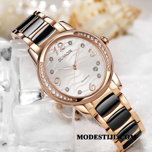 Dames Polshorloge Kopen Strass Quartz Horloge Vrouwen Roestvrij Staal Trend Goud