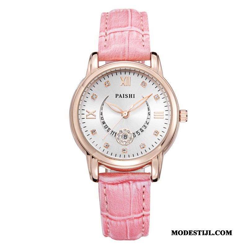 Dames Polshorloge Korting Casual Echt Leer Quartz Horloge Echte Waterdicht Rood