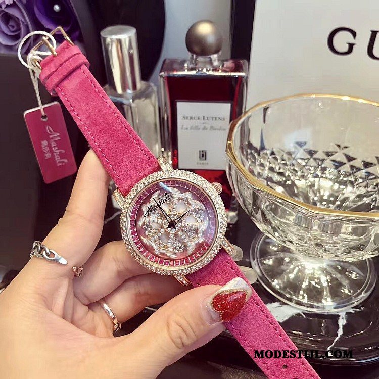 Dames Polshorloge Online Trend Groot Nieuw Waterdicht Strass Roze Rood