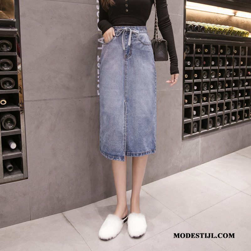 Dames Rokken Korting 2019 Vintage Hoge Taille Voorjaar Vrouwen Lichtblauw