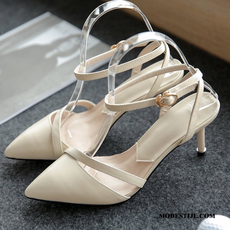 Dames Sandalen Goedkoop Punt Sandaal Dunne Hoge Hakken Schoenen Roze Beige