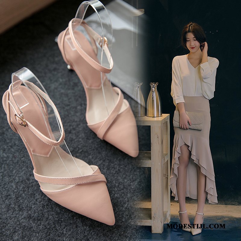 Dames Sandalen Goedkoop Punt Sandaal Dunne Hoge Hakken Schoenen Roze Beige