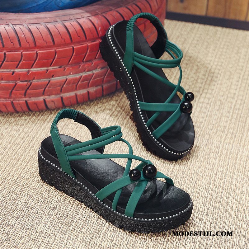 Dames Sandalen Korting Plateauzool Alle Wedstrijden Student Mode Trend Rood Groen