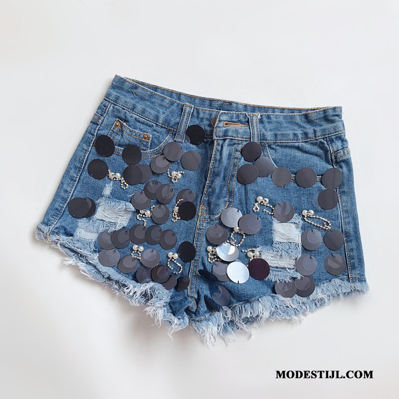 Dames Shorts Sale Dunne 2019 Hete Broek Nieuw Pailletten Lichtblauw Wit