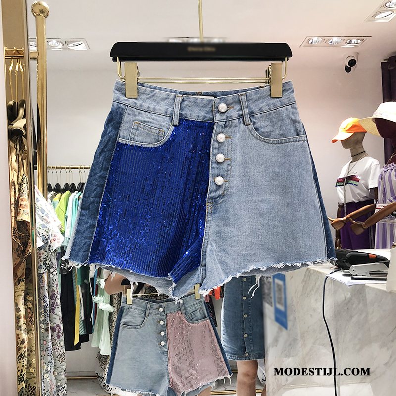 Dames Shorts Sale Trend Nieuw Breasted Korte Broek Vrouwen Gemengde Kleuren Blauw