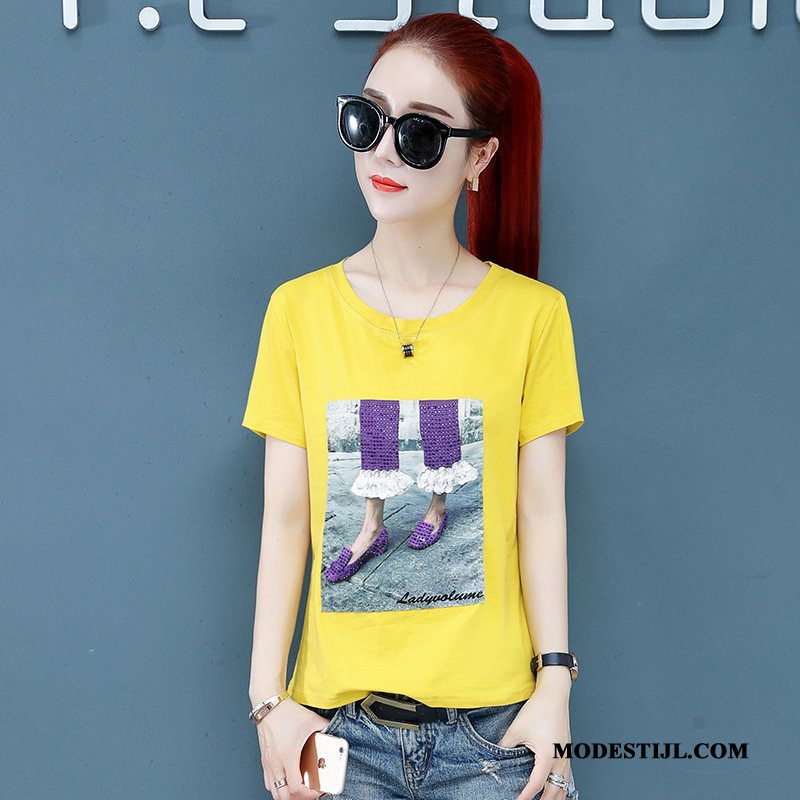 Dames T-shirts Goedkoop Student Korte Mouw 2019 Casual Trend Geel