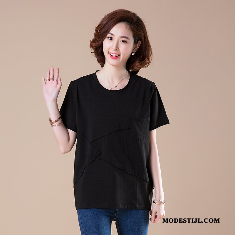 Dames T-shirts Korting Korte Mouw Middelbare Leeftijd Grote Maten Ronde Hals Lang Effen Kleur Roze