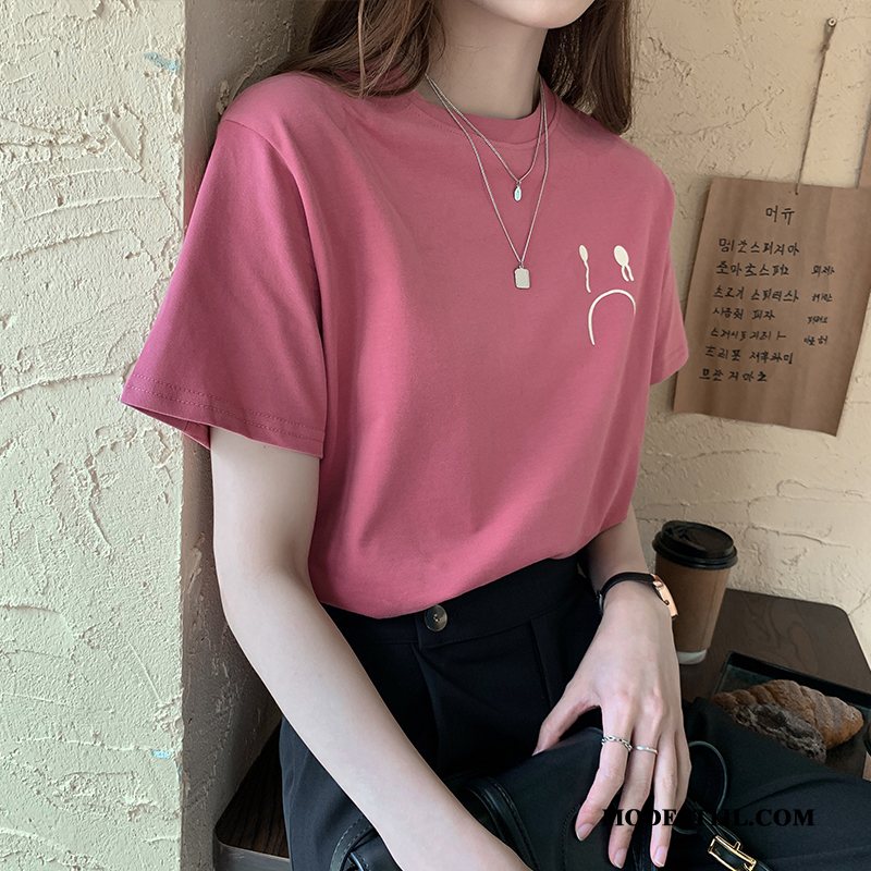 Dames T-shirts Online Ronde Hals Halve Mouw Vrouwen Onderhemd Bedrukken Roze Wit