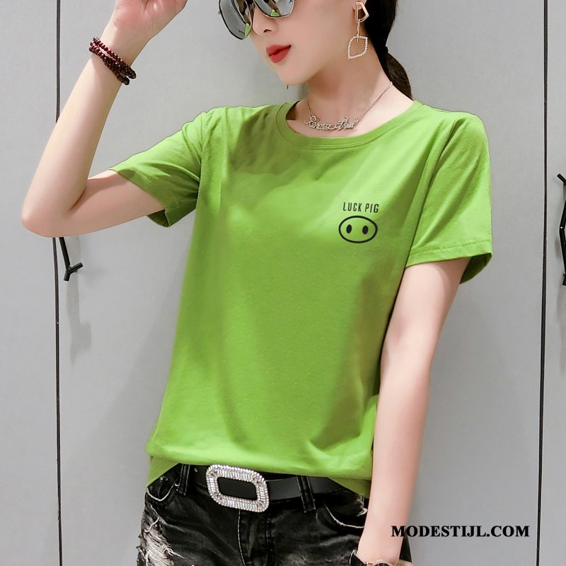 Dames T-shirts Online Trend Nieuw Losse Korte Mouw Jasje Wit Oranje