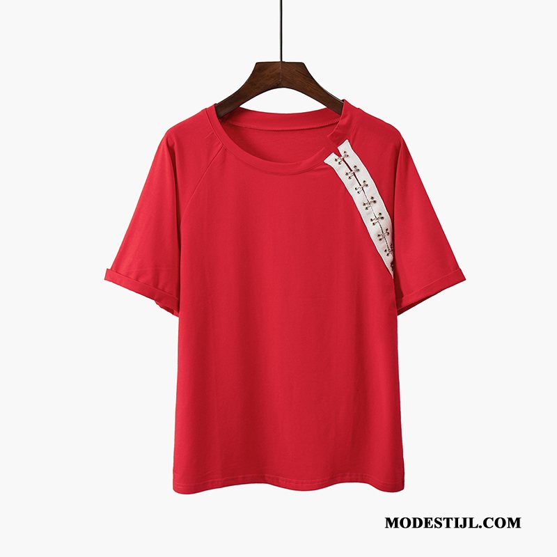 Dames T-shirts Sale Dunne Korte Mouw Ronde Hals Halve Mouw Losse Effen Kleur Rood