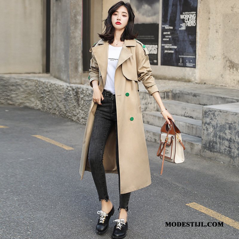 Dames Trenchcoat Goedkoop Elegante Lange Mouwen Letter Persoonlijk Comfortabele Marineblauw