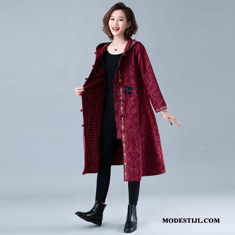 Dames Trenchcoat Goedkoop Herfst Winter Geborduurde Chinese Stijl Jas Rood