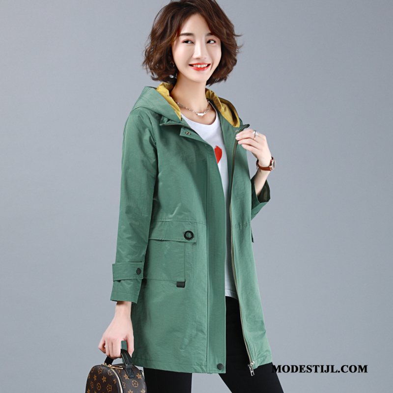 Dames Trenchcoat Goedkoop Lang Comfortabele Mode Trend Herfst Groen