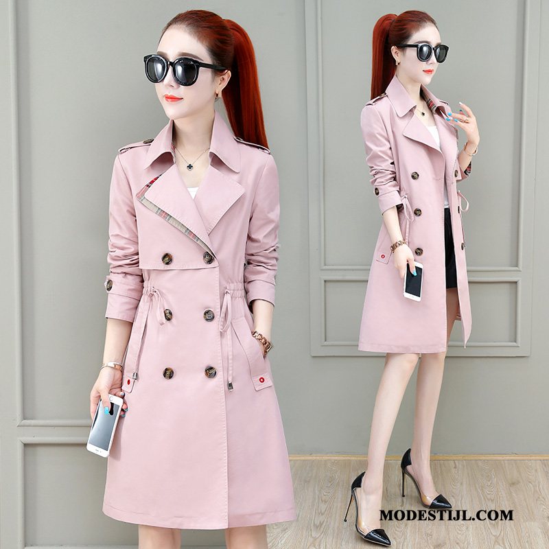 Dames Trenchcoat Goedkoop Voorjaar Losse Lange Mini Nieuw Roze